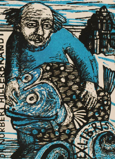 Exlibris by Annette Fritzsch from Germany for Dr. Norbert Hillerbrandt - Fish Man 