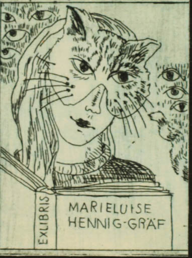 Exlibris by Annette Fritzsch from Germany for MarieLuise og Henning Gräf - Book Cat Woman 