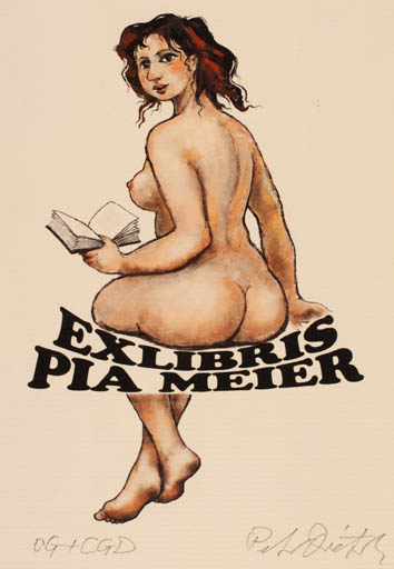 Exlibris by Peter Dietzsch from Germany for Pia Meier - Book Woman Nude 