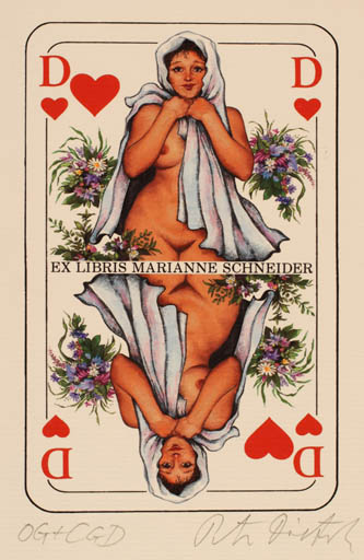 Exlibris by Peter Dietzsch from Germany for Marianne Schneider - Woman Nude Sport/game 