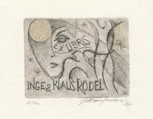 Exlibris by Jiri Kaufman from Czechoslovakia for Klaus & Inge Rödel - Woman 