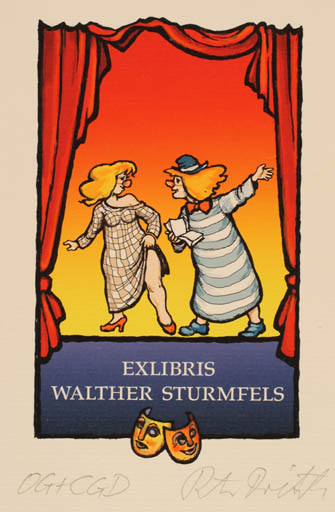 Exlibris by Peter Dietzsch from Germany for Walther Sturmfels - Couple Theater/Cirkus 