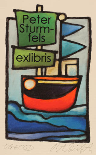 Exlibris by Peter Dietzsch from Germany for Peter Sturmfels - Maritime Ship/Boat 