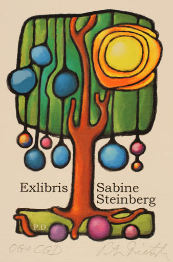 Exlibris by Peter Dietzsch from Germany for Sabine Steinberg - Sun Tree 