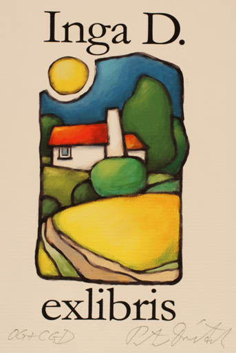 Exlibris by Peter Dietzsch from Germany for Inga D. - Architecture Scenery/Landscape Sun 