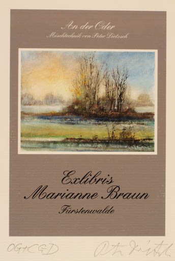 Exlibris by Peter Dietzsch from Germany for Marianne Brauen - Scenery/Landscape Tree 