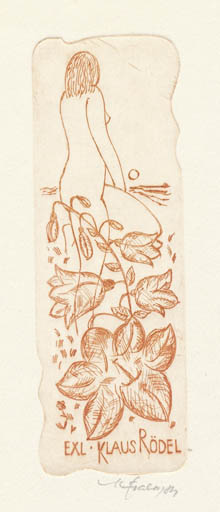 Exlibris by Karel Fiala from Czechoslovakia for Klaus Rödel - Flower Woman 