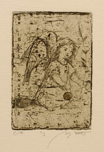 Exlibris by Virginija Kalinauskaite from Lithuania for Onute Peseckaite - Child Angel 