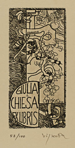 Exlibris by Antonietta Vigannone from Italy for Giulia Chiesa - Abstract 