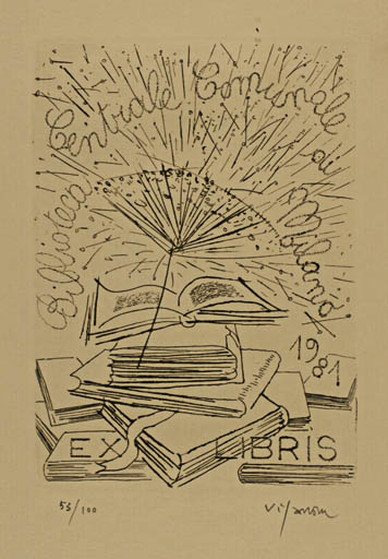 Exlibris by Antonietta Vigannone from Italy for Biblioteca Communale Centrale Di Milano - Flower Book 