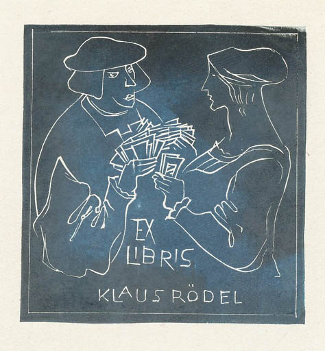 Exlibris by Asta Vender from Estonia for Klaus Rödel - Couple Sport/game 