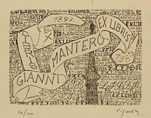 Exlibris by Antonietta Vigannone from Italy for Gianni Mantero - Text/Writing 