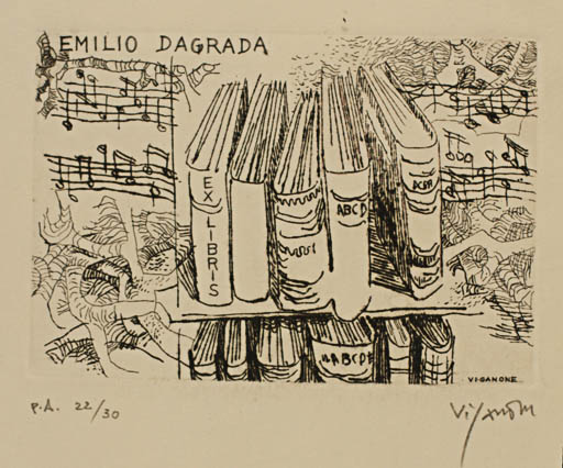 Exlibris by Antonietta Vigannone from Italy for Emilio Dagrada - Book Music 