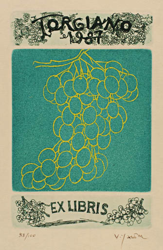 Exlibris by Antonietta Vigannone from Italy for ? Torgiano - Flora Wine 