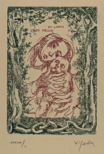 Exlibris by Antonietta Vigannone from Italy for Enzo Pellai - Madonna Tree 