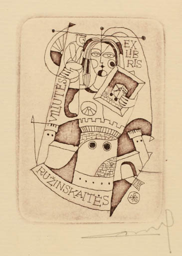 Exlibris by Alfonsas Cepaukas from Lithuania for Viliutes Ruzinskaites - Castle/Palace Woman 