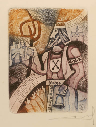 Exlibris by Alfonsas Cepaukas from Lithuania for Virginijaus Budvycio - Group Church Man Religion 