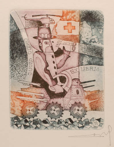 Exlibris by Alfonsas Cepaukas from Lithuania for Judzo Oleko - Aircraft Man Military/War Weapon 