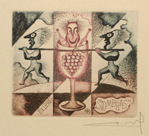 Exlibris by Alfonsas Cepaukas from Lithuania for ? Stumbras - Wine 