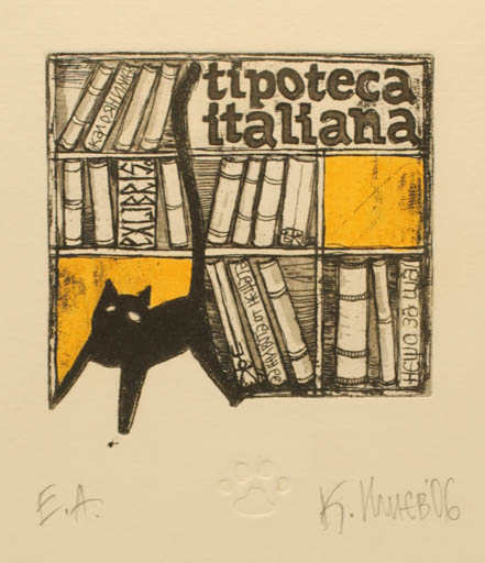 Exlibris by Kaloyan Iliev-Kokimoto from Bulgaria for Italiana Tipoteca - Book Cat 