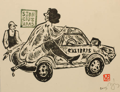 Exlibris by Valerijonas Vytautas Jucys from Lithuania for Stoncius Adas - Car Erotica 