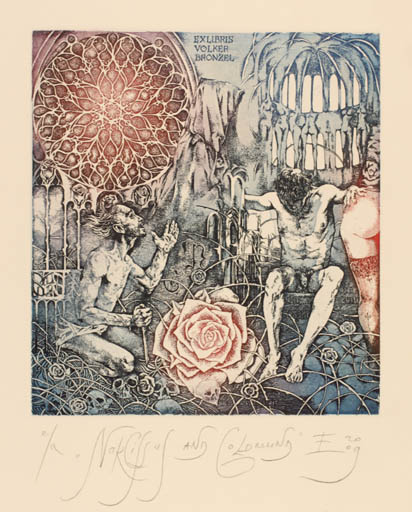 Exlibris by Eugenia Thimoshenko from Belorussia for Volker Bronzel - Flower Mythology 