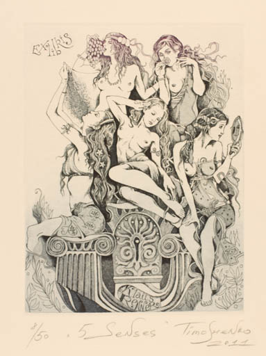 Exlibris by Eugenia Thimoshenko from Belorussia for Klaus Renner - Classical antiquity Group Woman Mythology 