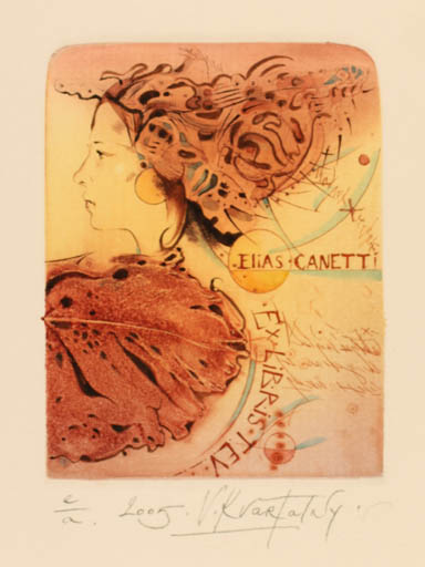 Exlibris by Vladislav Kvartalny from Belorussia for Elias Canetti - Woman 