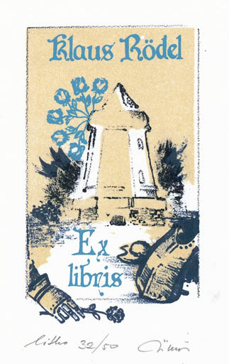 Exlibris by Peter Ürmös from Hungary for Klaus Rödel - Don Quijote 