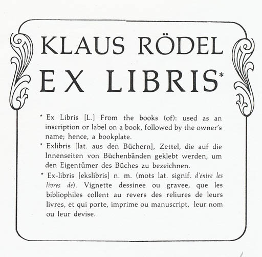 Exlibris by Henriette Vepstas from USA for Klaus Rödel - Text/Writing 