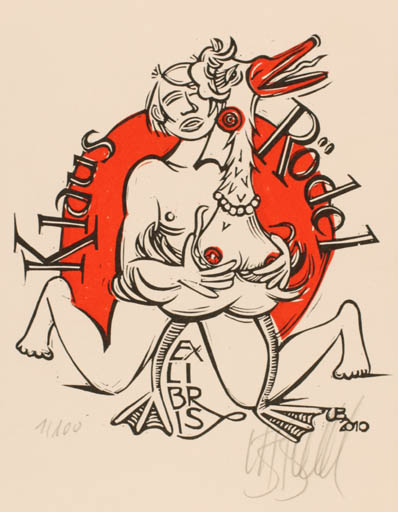 Exlibris by Utz Benkel from Germany for Klaus Rödel - Leda and the Swan 