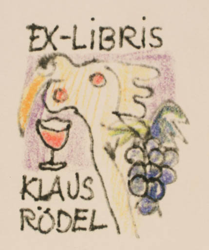 Exlibris by Erik Skjoldborg from Denmark for Klaus Rödel - Wine 