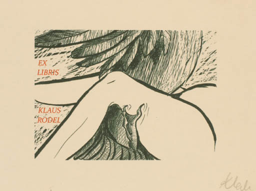 Exlibris by Anna Klak from Poland for Klaus Rödel - Leda and the Swan 