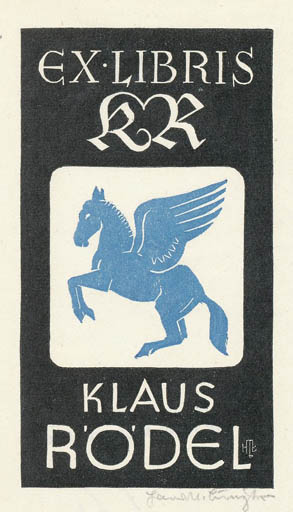 Exlibris by Hans Michael Bungter from Germany for Klaus Rödel - Literature Pegasus 