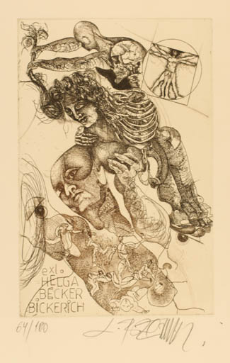 Exlibris by Leo Bednarik from Slovak Republic for Helga  Becker-Bickerich - Surrealism 