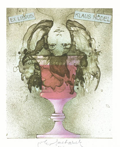 Exlibris by Vladimir Suchanek from Czechoslovakia for Klaus Rödel - Wine 