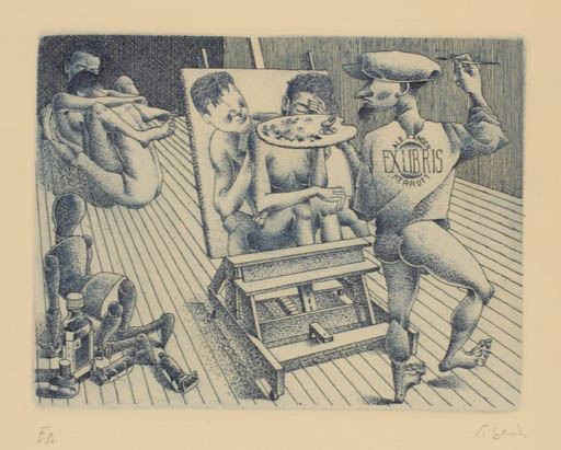 Exlibris by Erhard Beitz from Germany for Alexander Kerrutt - Erotica Art 