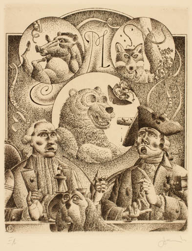 Exlibris by Erhard Beitz from Germany for Dr. Horstfried Masthoff - Fauna Dog Man Portrait 