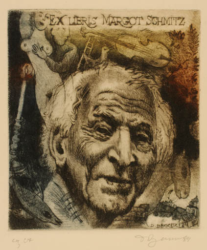 Exlibris by David Bekker from Ukraine for Margot Schmitz - Historical Person Art Man Portrait 