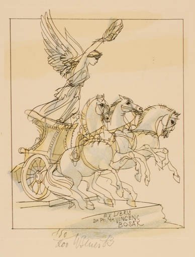 Exlibris by Karel Benes from Czech Republic for Dr. Vincenc Bosak - Classical antiquity Horse 