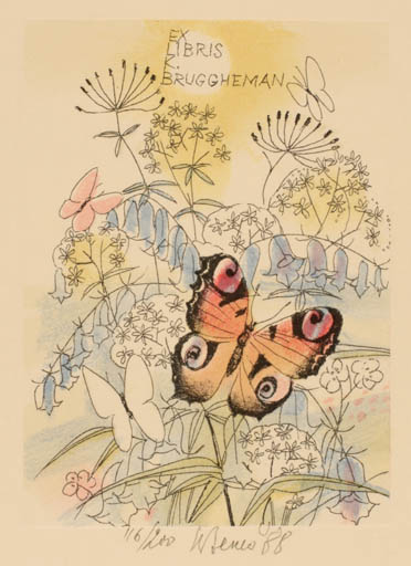 Exlibris by Karel Benes from Czech Republic for Yvenne Bruggheman - Flower Butterfly 