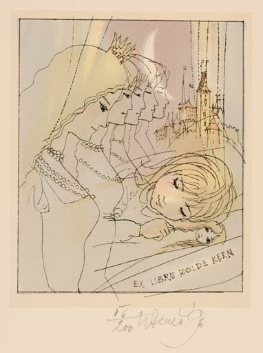 Exlibris by Karel Benes from Czech Republic for Isolde Kern - Child Woman 