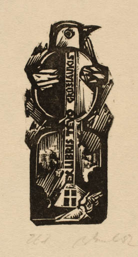 Exlibris by Augustinas Virgilijus Burba from Lithuania for Jevo Grojlaukis - Bird 