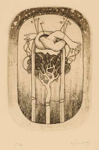 Exlibris by Augustinas Virgilijus Burba from Lithuania for Biblioteca Communale Centrale Di Milano - Surrealism 