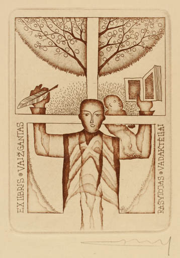 Exlibris by Alfonsas Cepaukas from Lithuania for Vaizgantas  Rasytojas Vadakteliai - Book Man 