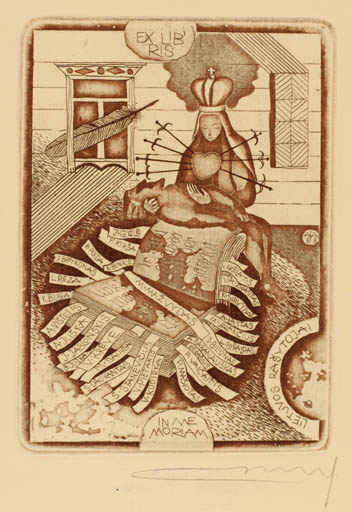 Exlibris by Alfonsas Cepaukas from Lithuania for Lietuvos Rasytojai - Book Death Religion 