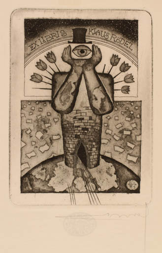 Exlibris by Alfonsas Cepaukas from Lithuania for Klaus Rödel - Surrealism 