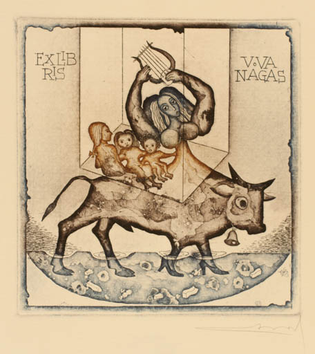 Exlibris by Alfonsas Cepaukas from Lithuania for V. Vanagas - Europa and the Bull 