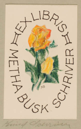 Exlibris by Knud Schriver from Denmark for Metha Busk Schriver - Flower 