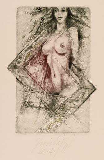 Exlibris by Jaroslav Minár from Czech Republic for ? J.S. - Woman Nude 